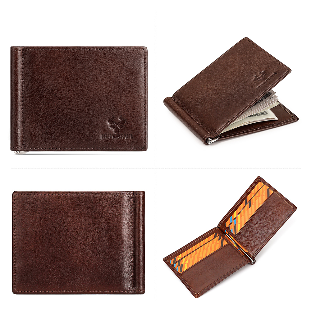 Genuine Leather Mens Slim Wall - Money Clip Magnetic recension och pris